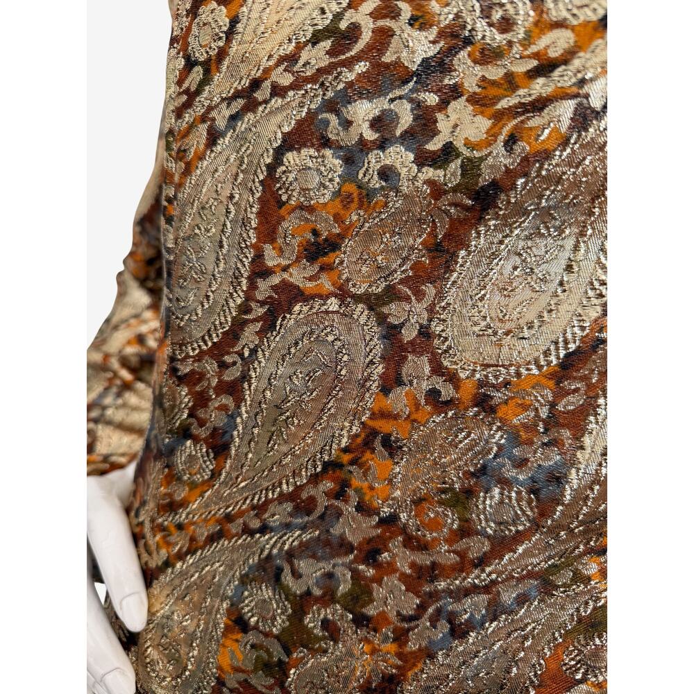 Vintage 60's 70's Metallic Brocade Paisley A-Line Hostess Maxi Dress - Picture 6 of 7